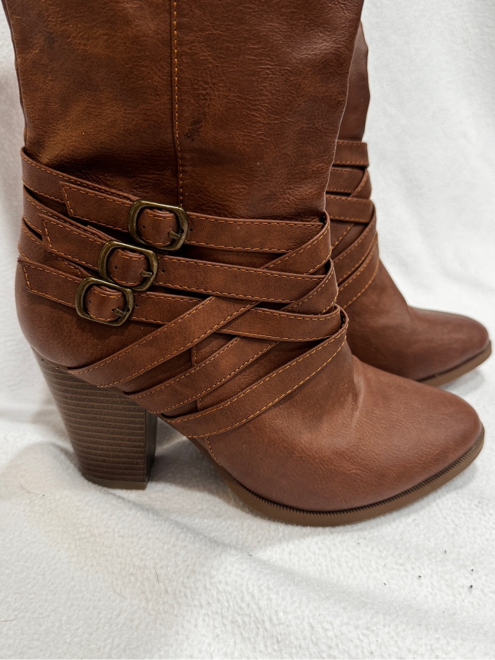 Brown Heeled Boots with Buckle Straps - Picture 2 of 10